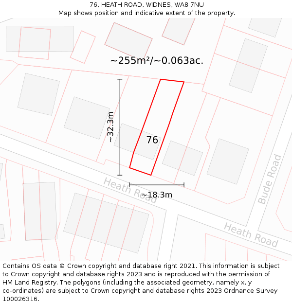 76, HEATH ROAD, WIDNES, WA8 7NU: Plot and title map