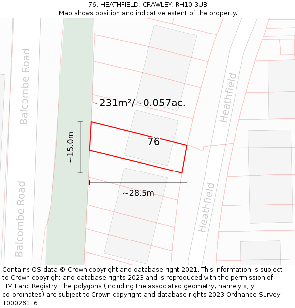 76, HEATHFIELD, CRAWLEY, RH10 3UB: Plot and title map