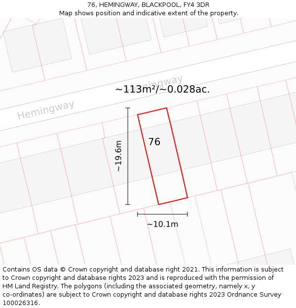 76, HEMINGWAY, BLACKPOOL, FY4 3DR: Plot and title map