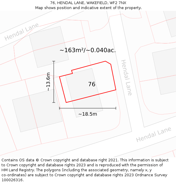 76, HENDAL LANE, WAKEFIELD, WF2 7NX: Plot and title map