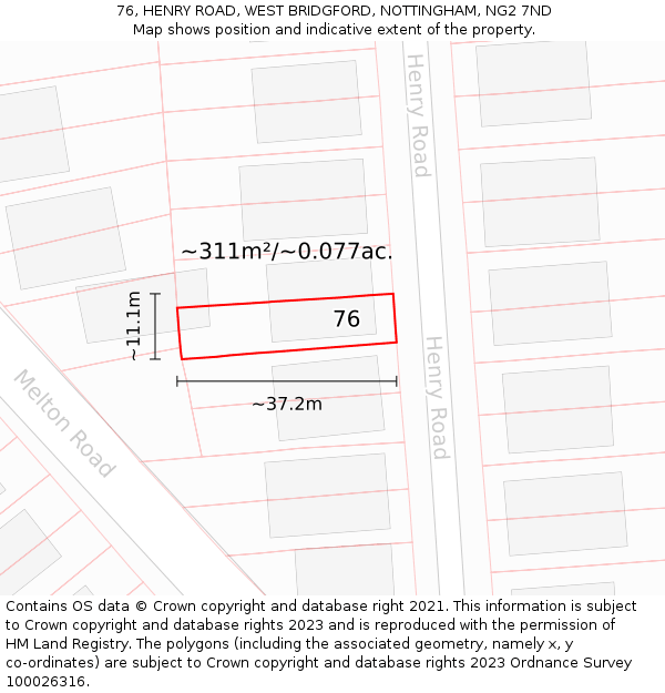 76, HENRY ROAD, WEST BRIDGFORD, NOTTINGHAM, NG2 7ND: Plot and title map