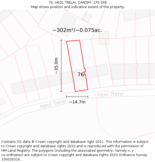 76, HEOL TRELAI, CARDIFF, CF5 5PE: Plot and title map