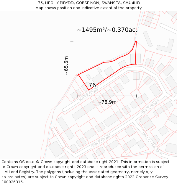 76, HEOL Y PIBYDD, GORSEINON, SWANSEA, SA4 4HB: Plot and title map