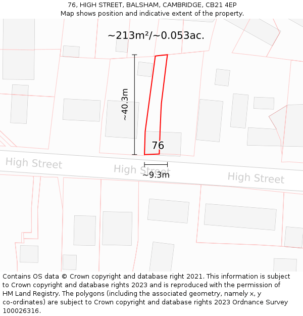 76, HIGH STREET, BALSHAM, CAMBRIDGE, CB21 4EP: Plot and title map