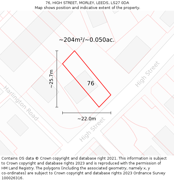 76, HIGH STREET, MORLEY, LEEDS, LS27 0DA: Plot and title map