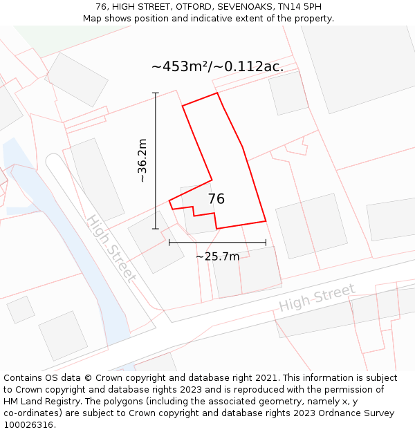 76, HIGH STREET, OTFORD, SEVENOAKS, TN14 5PH: Plot and title map