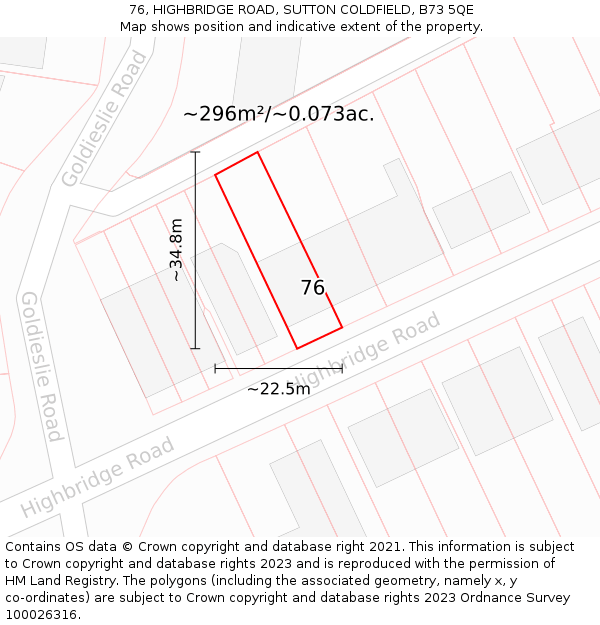 76, HIGHBRIDGE ROAD, SUTTON COLDFIELD, B73 5QE: Plot and title map