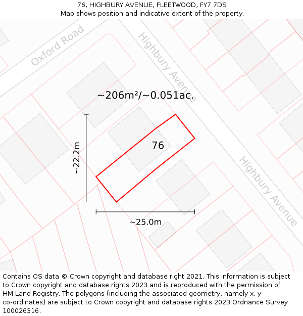 76, HIGHBURY AVENUE, FLEETWOOD, FY7 7DS: Plot and title map