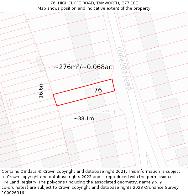 76, HIGHCLIFFE ROAD, TAMWORTH, B77 1EE: Plot and title map