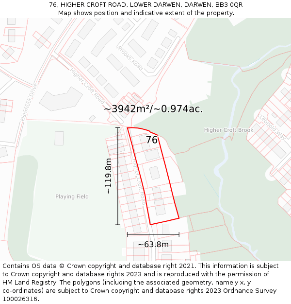 76, HIGHER CROFT ROAD, LOWER DARWEN, DARWEN, BB3 0QR: Plot and title map