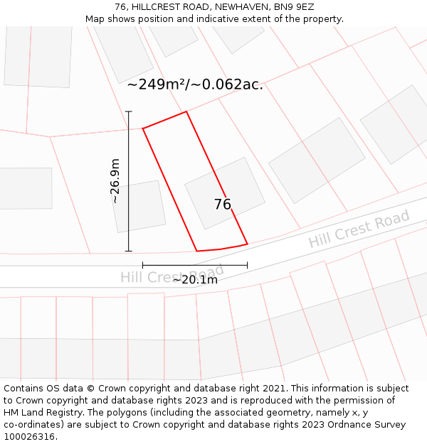 76, HILLCREST ROAD, NEWHAVEN, BN9 9EZ: Plot and title map