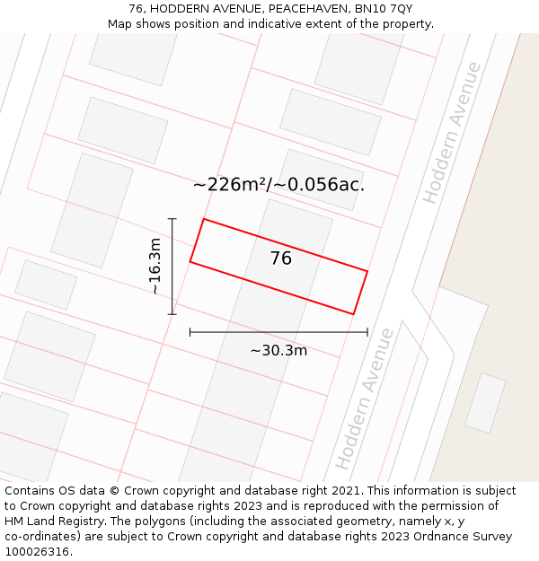 76, HODDERN AVENUE, PEACEHAVEN, BN10 7QY: Plot and title map