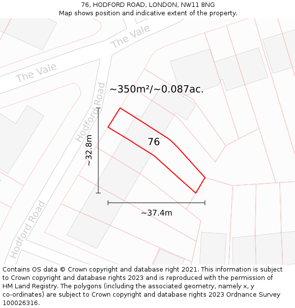 76, HODFORD ROAD, LONDON, NW11 8NG: Plot and title map