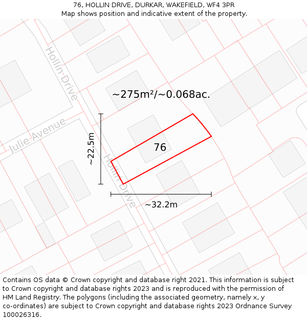 76, HOLLIN DRIVE, DURKAR, WAKEFIELD, WF4 3PR: Plot and title map