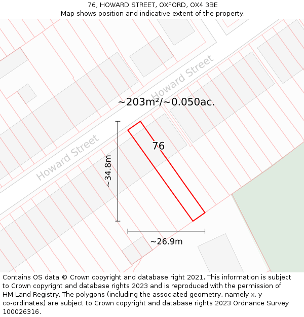 76, HOWARD STREET, OXFORD, OX4 3BE: Plot and title map