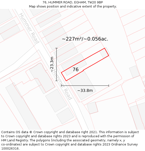 76, HUMMER ROAD, EGHAM, TW20 9BP: Plot and title map