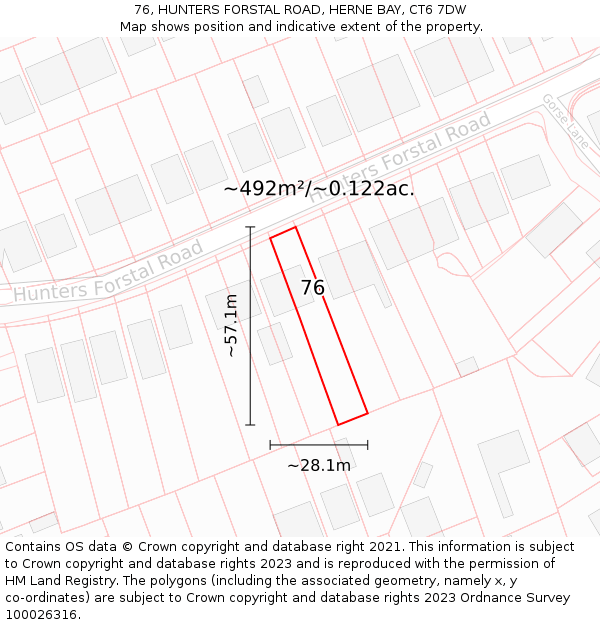 76, HUNTERS FORSTAL ROAD, HERNE BAY, CT6 7DW: Plot and title map