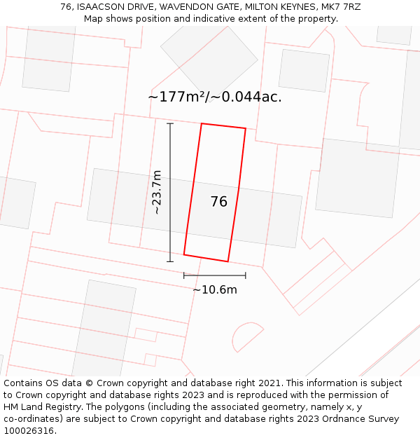 76, ISAACSON DRIVE, WAVENDON GATE, MILTON KEYNES, MK7 7RZ: Plot and title map