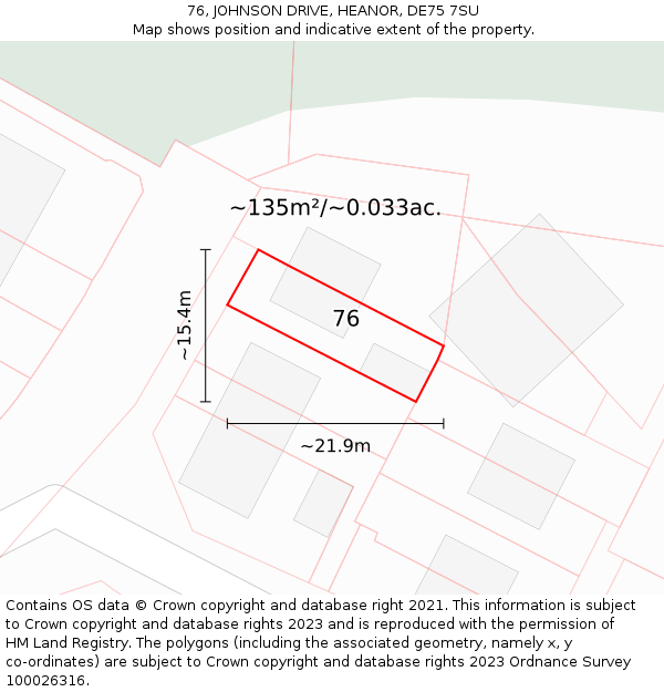 76, JOHNSON DRIVE, HEANOR, DE75 7SU: Plot and title map