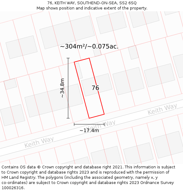 76, KEITH WAY, SOUTHEND-ON-SEA, SS2 6SQ: Plot and title map