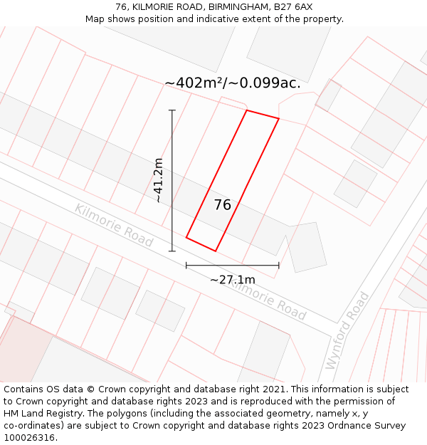 76, KILMORIE ROAD, BIRMINGHAM, B27 6AX: Plot and title map