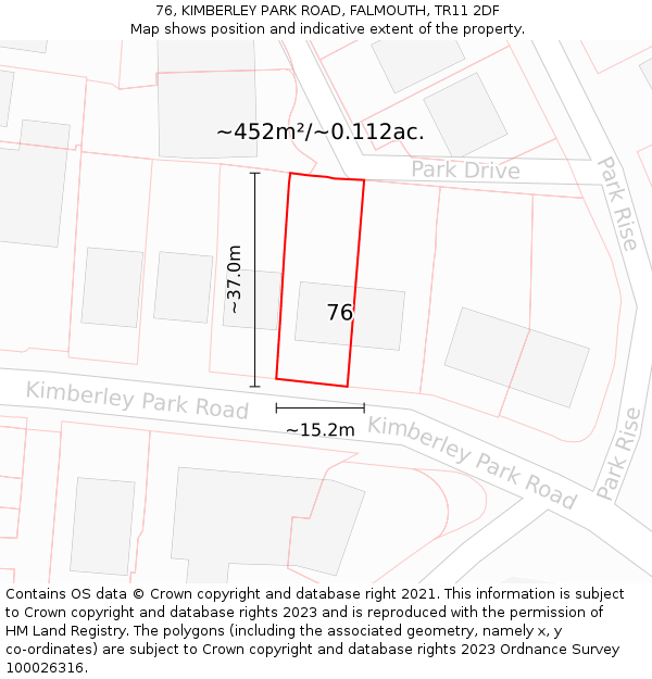 76, KIMBERLEY PARK ROAD, FALMOUTH, TR11 2DF: Plot and title map