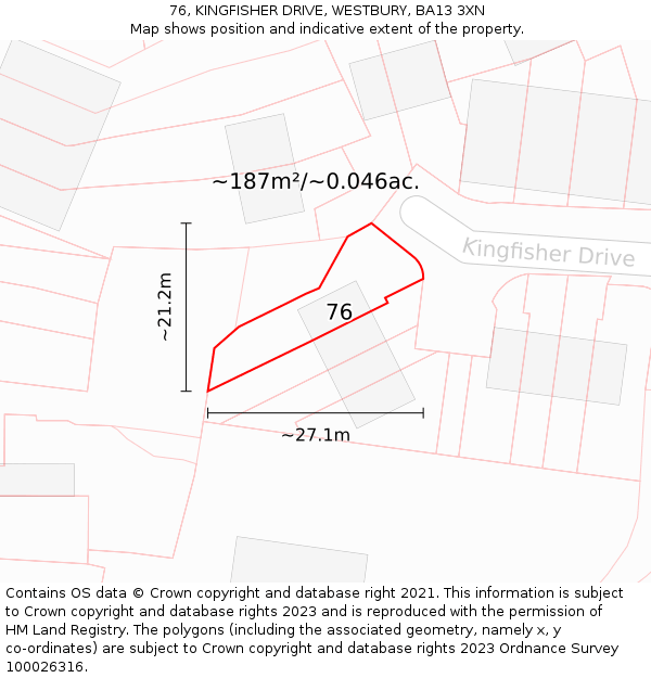 76, KINGFISHER DRIVE, WESTBURY, BA13 3XN: Plot and title map