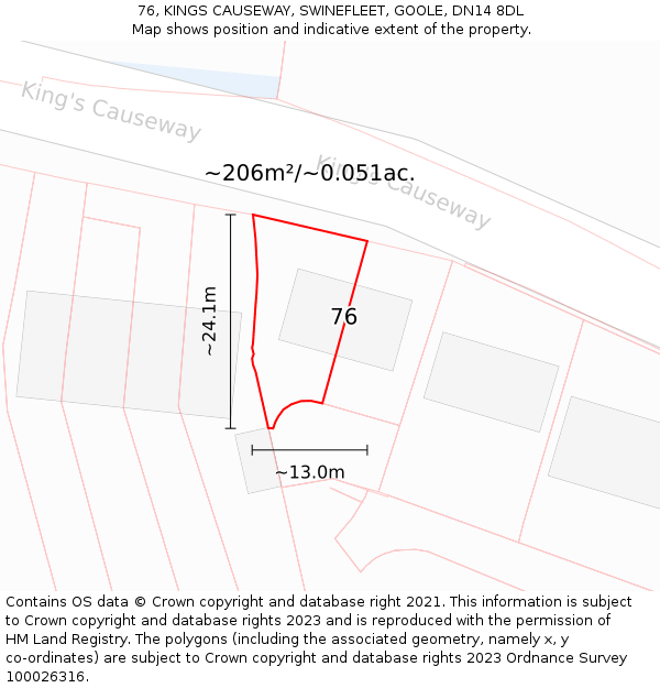 76, KINGS CAUSEWAY, SWINEFLEET, GOOLE, DN14 8DL: Plot and title map