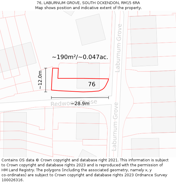 76, LABURNUM GROVE, SOUTH OCKENDON, RM15 6RA: Plot and title map