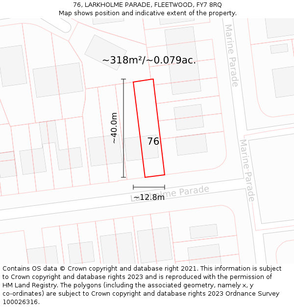 76, LARKHOLME PARADE, FLEETWOOD, FY7 8RQ: Plot and title map