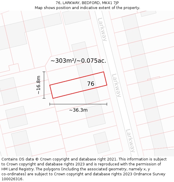 76, LARKWAY, BEDFORD, MK41 7JP: Plot and title map