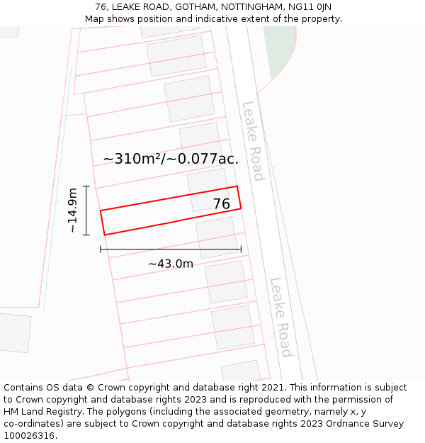 76, LEAKE ROAD, GOTHAM, NOTTINGHAM, NG11 0JN: Plot and title map