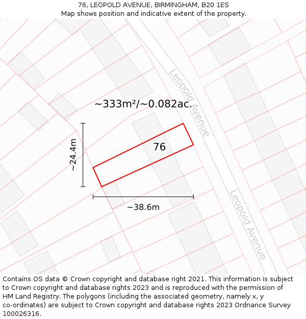 76, LEOPOLD AVENUE, BIRMINGHAM, B20 1ES: Plot and title map