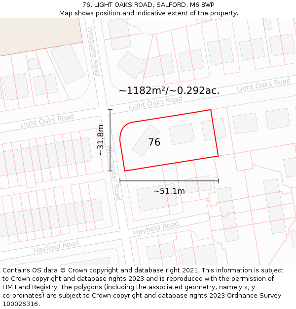 76, LIGHT OAKS ROAD, SALFORD, M6 8WP: Plot and title map