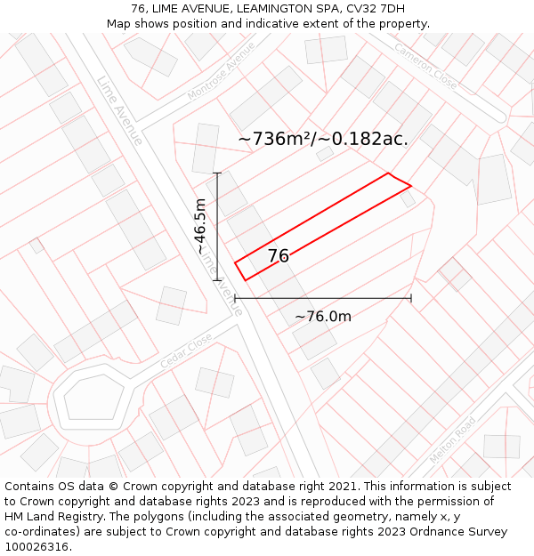 76, LIME AVENUE, LEAMINGTON SPA, CV32 7DH: Plot and title map