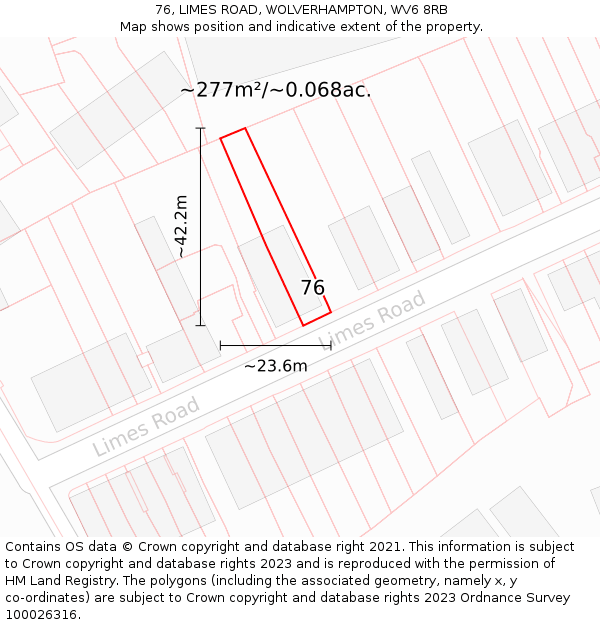 76, LIMES ROAD, WOLVERHAMPTON, WV6 8RB: Plot and title map