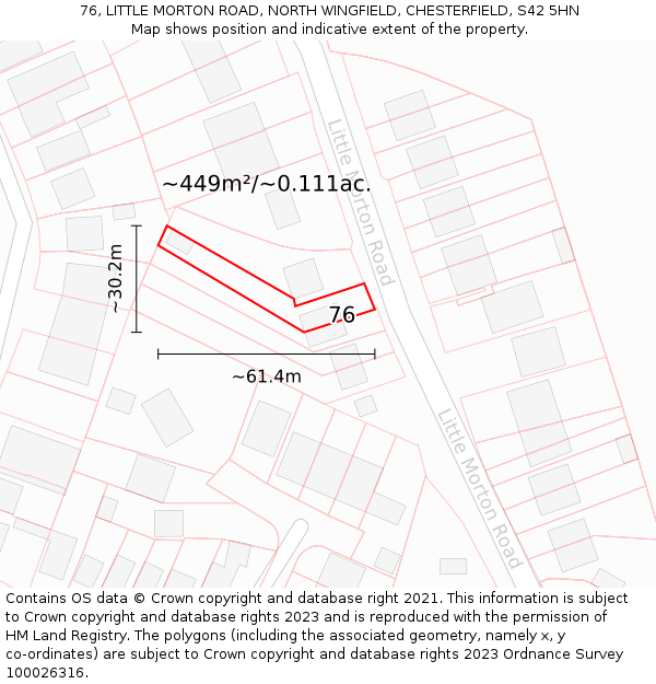 76, LITTLE MORTON ROAD, NORTH WINGFIELD, CHESTERFIELD, S42 5HN: Plot and title map