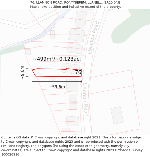 76, LLANNON ROAD, PONTYBEREM, LLANELLI, SA15 5NB: Plot and title map