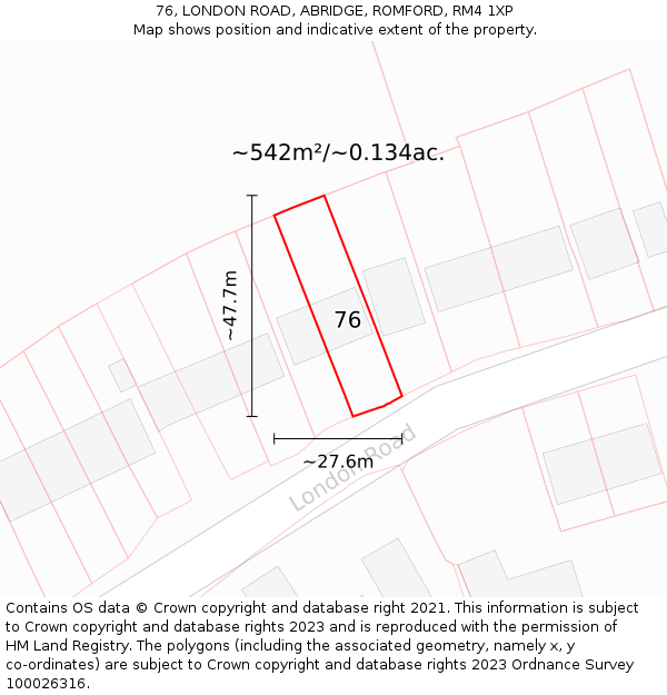 76, LONDON ROAD, ABRIDGE, ROMFORD, RM4 1XP: Plot and title map