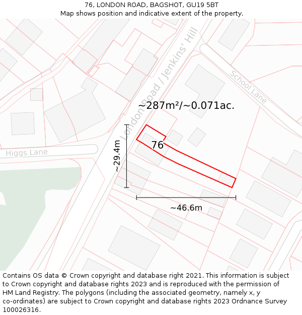 76, LONDON ROAD, BAGSHOT, GU19 5BT: Plot and title map