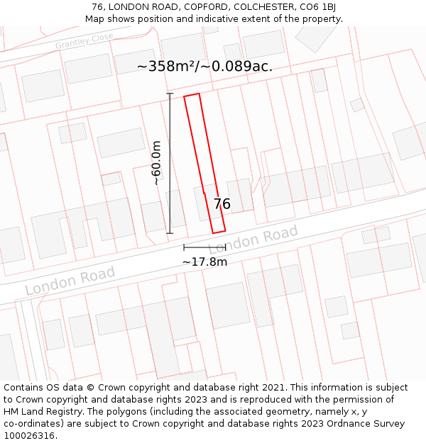 76, LONDON ROAD, COPFORD, COLCHESTER, CO6 1BJ: Plot and title map