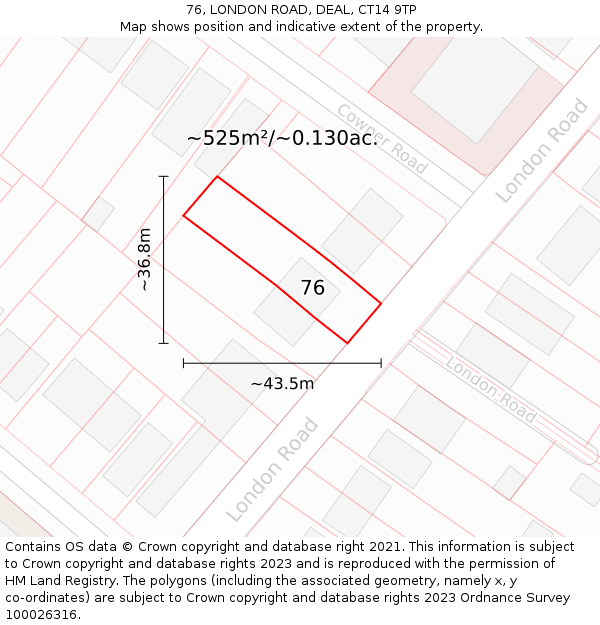 76, LONDON ROAD, DEAL, CT14 9TP: Plot and title map