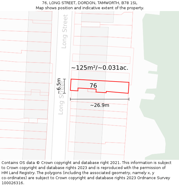 76, LONG STREET, DORDON, TAMWORTH, B78 1SL: Plot and title map