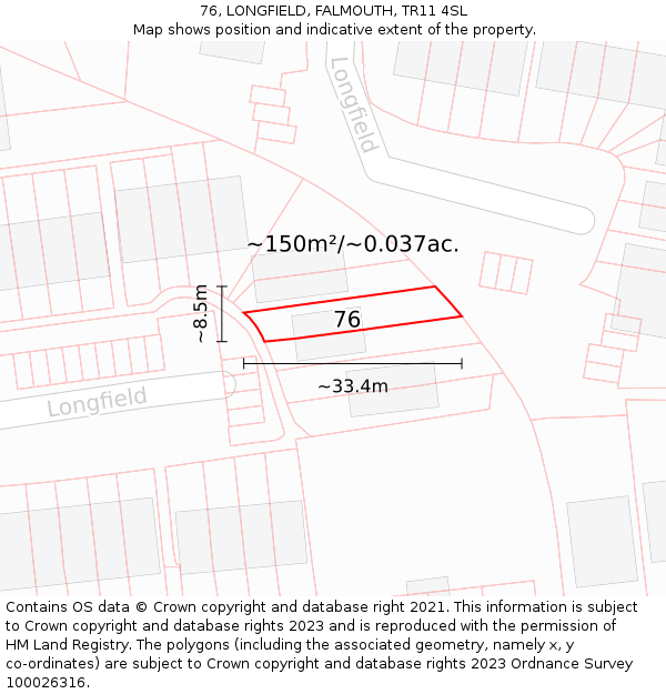 76, LONGFIELD, FALMOUTH, TR11 4SL: Plot and title map