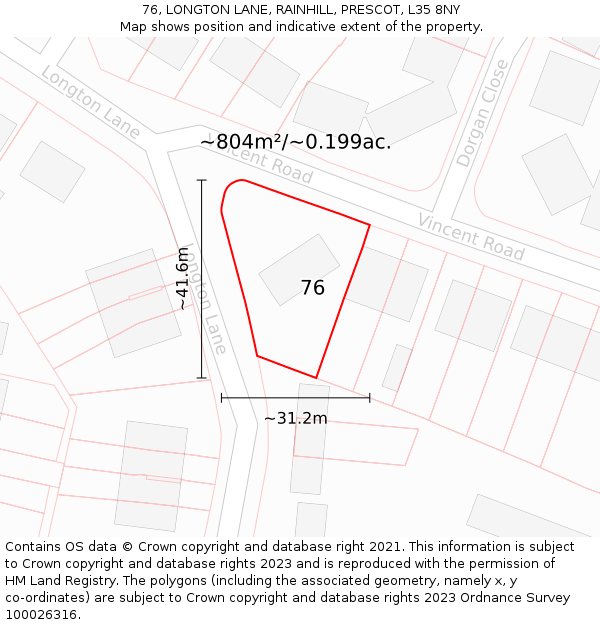 76, LONGTON LANE, RAINHILL, PRESCOT, L35 8NY: Plot and title map