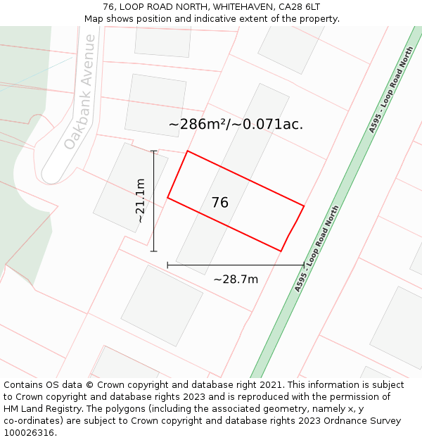 76, LOOP ROAD NORTH, WHITEHAVEN, CA28 6LT: Plot and title map