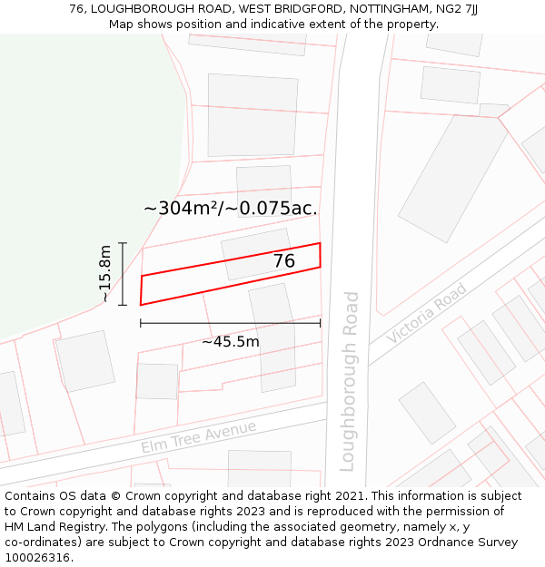 76, LOUGHBOROUGH ROAD, WEST BRIDGFORD, NOTTINGHAM, NG2 7JJ: Plot and title map