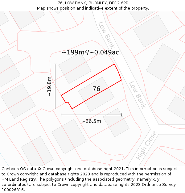 76, LOW BANK, BURNLEY, BB12 6PP: Plot and title map