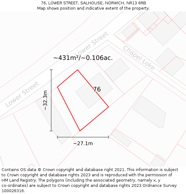 76, LOWER STREET, SALHOUSE, NORWICH, NR13 6RB: Plot and title map