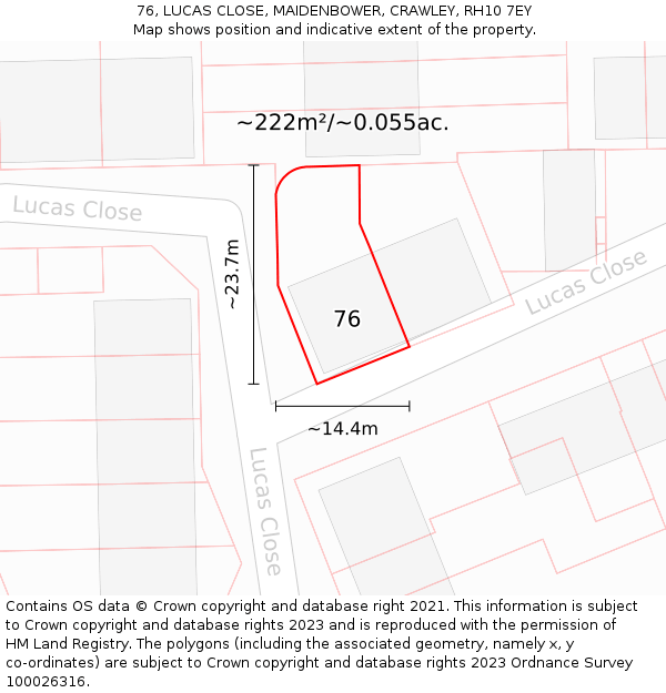 76, LUCAS CLOSE, MAIDENBOWER, CRAWLEY, RH10 7EY: Plot and title map